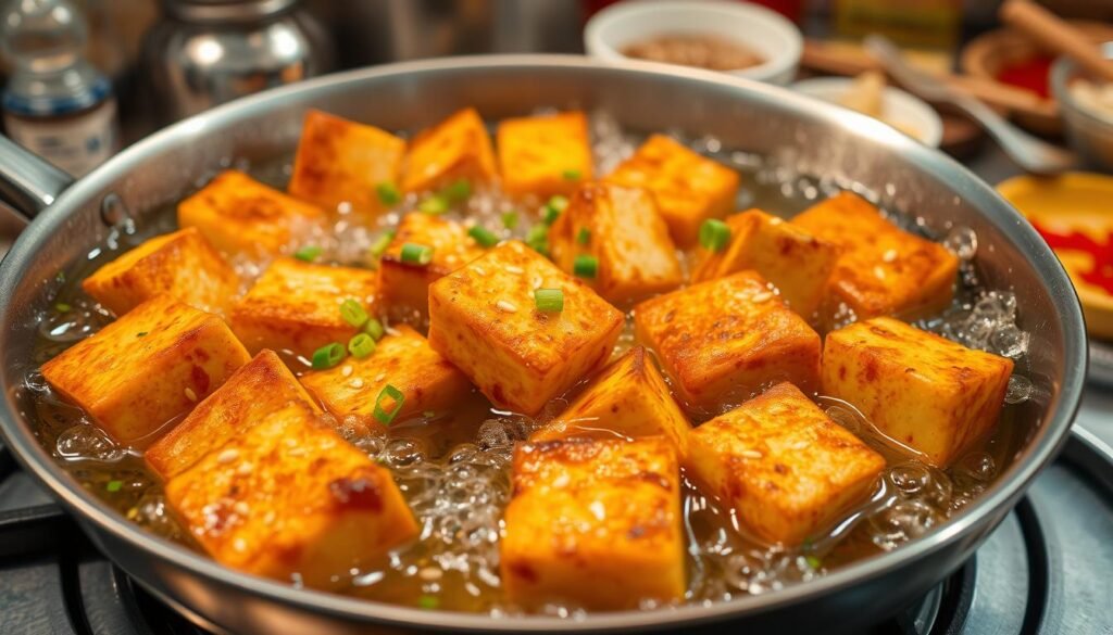 fried tofu cooking