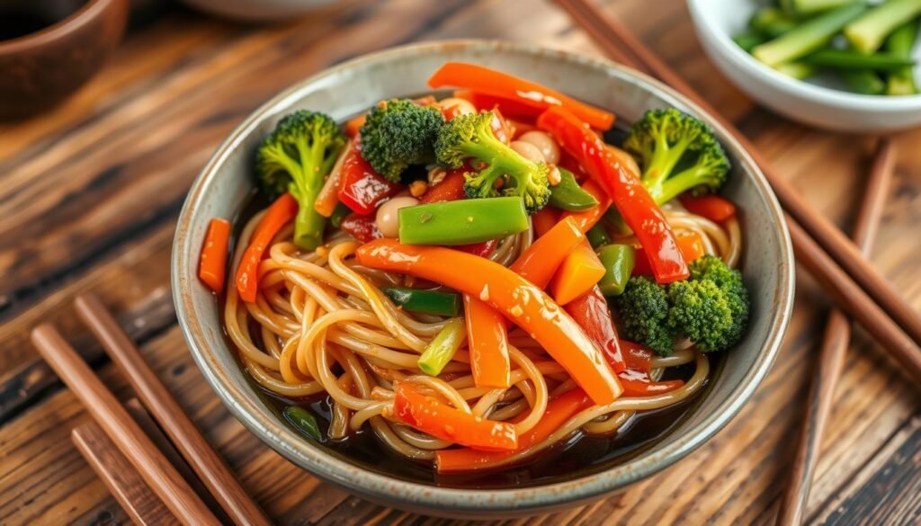 soy sauce noodles with vegetable additions